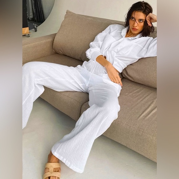 NWT COMMENSE Minimalist Cotton Two Piece Pants Set in White - Picture 3 of 5